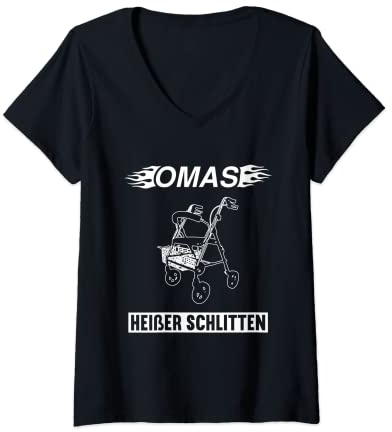 Damen Lustiges Gehwagen Omas heißer Schlitten Rollator Rolli T-Shirt mit V-Ausschnitt