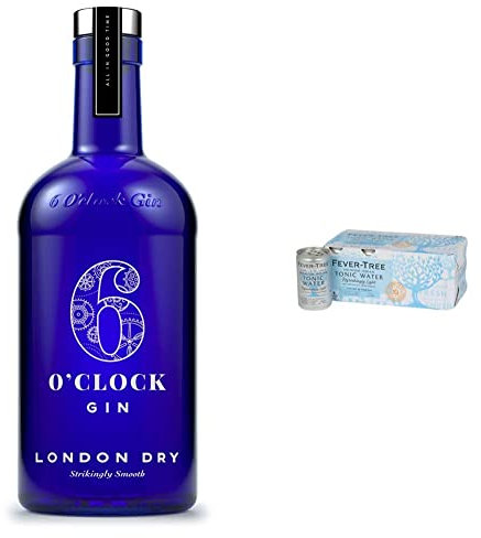 6 O'clock Gin - London Dry Gin - Original, Award-Winning Gin (70cl) & Fever-Tree Refreshingly Light Indian Tonic Water 8 x 150ml (Pack of 3, Total 24 cans)
