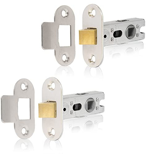 XFORT Nickel Plated Radius Tubular Latch, Two 65mm Nickel Plated Radius Tubular Latches for Internal Wooden Doors.
