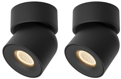 Aisilan 2er Schwarz Deckenstrahler LED Dimmbar, 1 Flammig 7W 360° Schwenkbar Deckenleuchte Strahler Innen 3000K Warmweiß Modern Drehbar Deckenlampe Spots für Wohnzimmer, Schlafzimmer, Küche