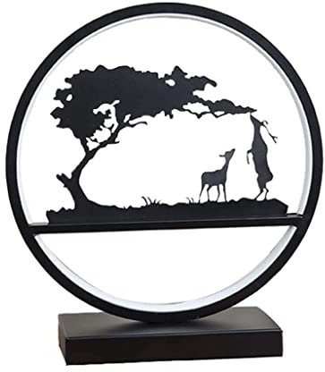 AAPIE Modern Bedroom Lights with Remote Deer Pattern Bedside Table Lamp Round Led Desk Lamp Black Wrought Iron Desk Lamp for Study Club