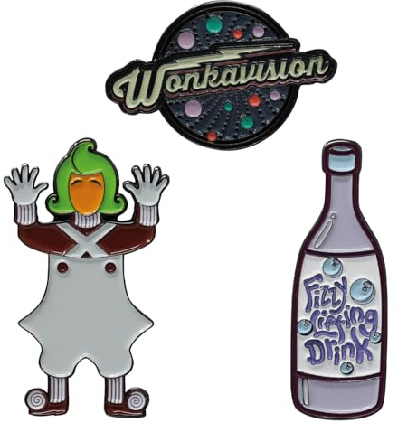 Willy Wonka and the Chocolate Factory Limited Edition Enamel Pin Badge Set | Officially Licensed 3-Piece Collectible | Oompa Loompa, Fizzy Lifting Drink & Wonkavision | 5,000 Worldwide
