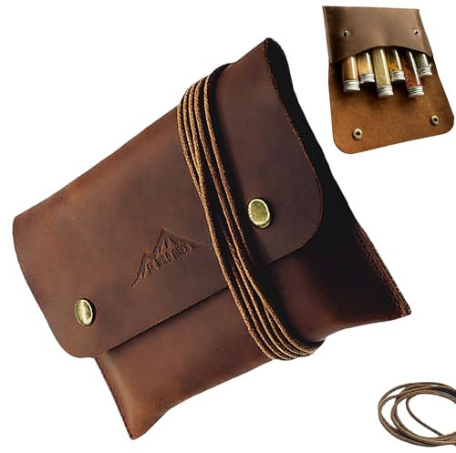 SK Wild Ones® Outdoor Gewürztasche - Echtleder Mit 6 Gewürzdosen Camping - Bushcraft - Reise Gewürze Set - Gewürzbehälter Camping - Outdoor vanlife zubehör Gewürze Set Camping, Spice bag,