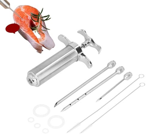 Meat Injector Syringe Kit, 2 OZ Stainless Steel Meat Marinade Injector Portable Turkey for Smoker Meat Marinade Injector Turkey Chicken Flavour Sauce Cooking Syringe Needle BBQ