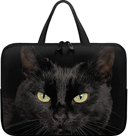 chaqlin Custodia protettiva per computer portatile con gatto nero per donna e uomo, custodia portatile per notebook con cerniera e manico, custodia in neoprene per computer