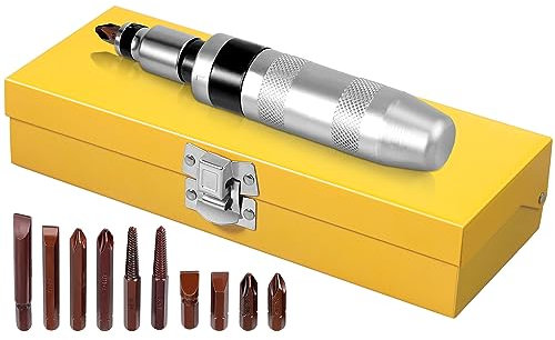 COLFULINE 12 Pezzi Cacciavite a Percussione,1/2 Set Cacciavite Impatto con Adattatore per Punte e Punte a Percussione in Acciaio S2,Punta a Testa Piatta Croce Conica