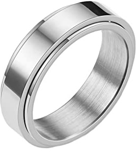 Epinki Titanstahl Freundschaftsringe Junge und Mädchen, Spinner Ring Simple Poliert Breit 6MM Angst Ring, Silber Spinner Fidget Ring für Damen Herren, Größe 70 (22.3)