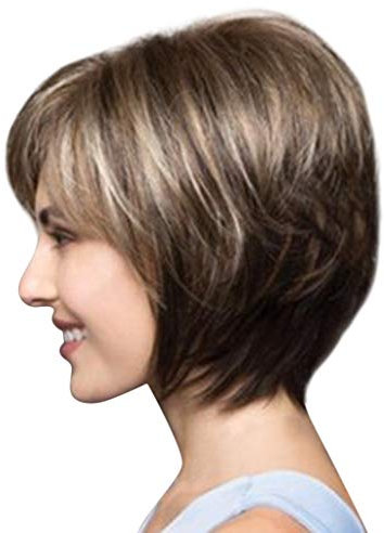 Perücke Blond Kurz Haarperücken Frauen Perücke kurze synthetische flauschige weibliche Mode natürliche Perücke Perücke Kurz Blond Damen (5-Brown, One Size)