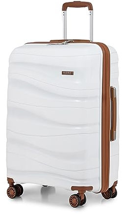 Kono Medium Check in Luggage 24 inch Lightweight Polypropylene Hard Shell Suitcase with TSA Lock Spinner Wheels (Cream)
