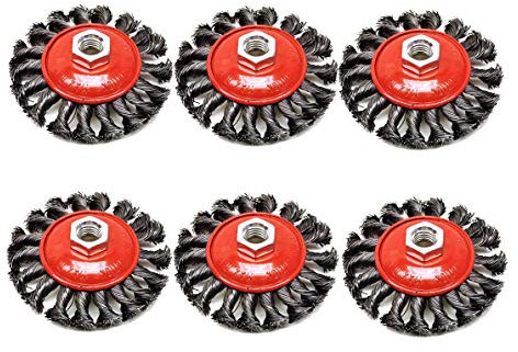 6x Brosse métallique conique Ø 100mm en fil d'acier torsade pour meuleuse d'angle Filetage m14