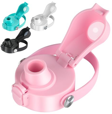 EIPOSAU Auto Flip Lid for Wide Mouth Bottles, Push-Button, Leak Proof, Dust Proof, Compatible with Hydro Flask, Iron Flask, Pink