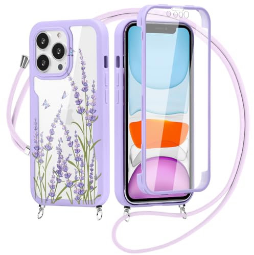 Yoedge 360 Degré Coque pour Samsung Galaxy A54 5G avec Cordon de Collier 6,4, Coque avec Protecteur d'écran Intégré Transparent Silicone Full Protection Antichoc Housse Cordage Lanyard Case, Lavande