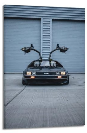 JLTC Luxus-Vintage-Auto-Poster DeLorean DMC-12 Technologie, Sportwagen-Poster, dekorative Malerei, Leinwand, Wandposter und Kunstdruck, modernes Familienschlafzimmer-Dekor-Poster, 60 x 90 cm