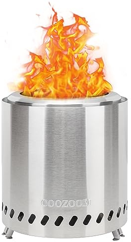 COOZOOM Portable Table Top Fire Pit with Stand, 8.6 Stainless Steel Mini Outdoor Low Smoke Burning Tabletop Firepit Fueled by Pellets or Wood, for Outside Camping