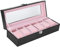 JYCRA Uhrenbox mit 6 Fächern, Schwarzes PU-Leder, Armbanduhr-Vitrine, Organizer mit Rosa Liner, Uhren-Vitrine für Männer und Frauen