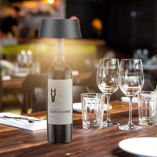 Aipsun Dimmbare LED Akku Flaschenlampe Anthrazit 3000k Warmes, IP54 Kabellose Flaschenlampe für Innen und Außen, 5000mAh Tragbare Metall für Familie, Restaurant & Bar