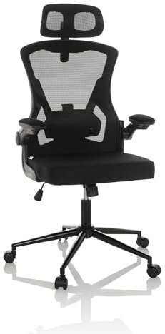 hjh OFFICE Profi Bürostuhl ARIGANO ergonomischer Drehstuhl mit atmungsaktiver Rückenlehne, Armlehnen klappbar, Stoff/Netzstoff Schwarz, 830122