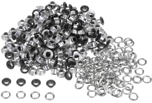 QUARKZMAN 300 Set Kit Occhielli in Metallo 4,5mm 3/16 Foro Occhielli per Teloni Piccolo Occhiello con Rondelle per Scarpe Vestiti Cintura Etichetta Borsa Tessuto Pelle Progetto, Nero Opaco