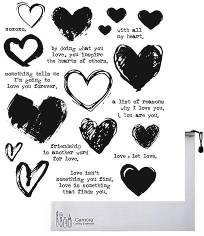 Tim Holtz Love Notes CMS477 Haftstempel + Carnora Netz-Aufbewahrungstasche, Grau