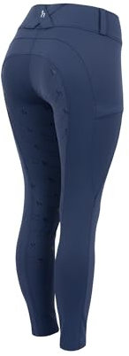 HORZE Camille Damen Funktions Vollbesatz Reithose mit Handytasche und Gürtelschlaufen, Blau, 34