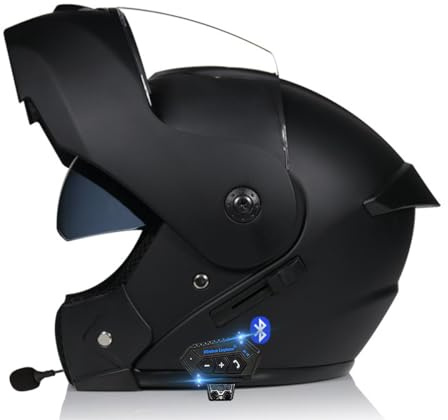 RQTEUYE Bluetooth Cascos Modulares Moto, ECE Homologado, Bluetooth Cascos Integrales Moto Flip Up con Doble Visera MicróFono Doble Altavoz para Hombres Mujeres Adultos S-XL (21.6-24.4in)