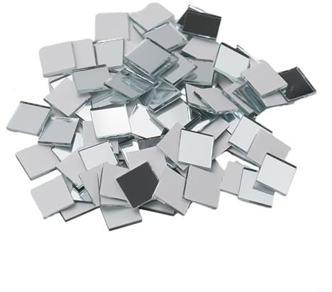 HEIBTENY Pack of 100 Self-Adhesive Mirror Mosaic Tiles, 10 x 10 mm, DIY Disco Ball Glass Mirror Stickers, Self-Adhesive Wall Stickers (Silver)