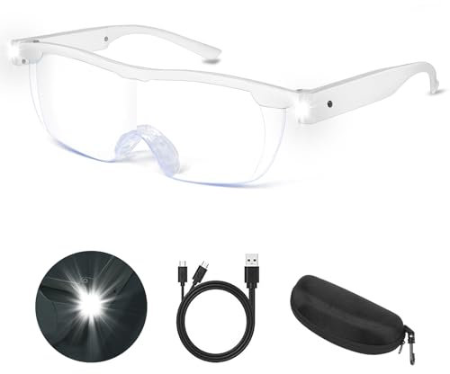 NZQXJXZ Gafas Lupa con Luz LED, 300% de Aumento, USB Recargable LED con luz de Lupa, Anti luz Azul, Manos Libres Lupa Gafas de Cabeza para el Trabajo de Cerca, aficiones, Lectura, artesanía