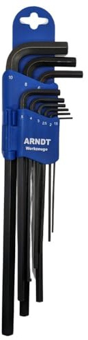ARNDT Germany 9PCS Long Hex Key Set | Long Metric Allen Hex Key Set with Plastic Holder: 1.5, 2, 2.5, 3, 4, 5, 6, 8, 10mm | Chromium Vanadium Steel