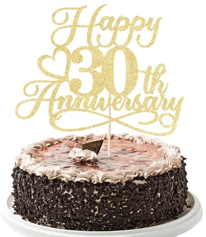 YUINYO Tortenaufsatz Happy 30th Anniversary mit goldenem Glitzer