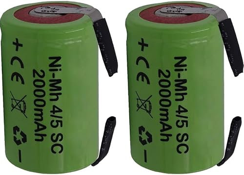 2 X Batteria ricaricabile NiMh 4/5 SC 1,2V 2000mAh 22x33mm subC a saldare linguette per pacchi batteria (2 PEZZI)