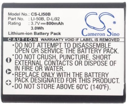 800mAh 2.96Wh Battery Replacement for Kodak PixPro FZ151, PixPro FZ201, PixPro SL10 Smart Lens, PixPro SL25 Smart Lens, PixPro SPZ1 fit Part No. LB-052