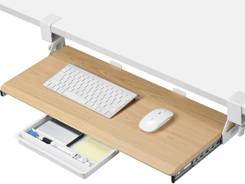 ETHU Support de clavier extensible sous le bureau avec pince en C stable - 680 x 300 mm - Plate-forme extensible pour clavier d'ordinateur - Pour taper - Chêne