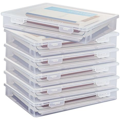 WOPPLXY 6 PCS Plastic A4 Storage Boxes with Lids, Clear A4 File Portable Project Case Organiser, Stackable File Paper Box for Document, Stationery, Craft, Certification