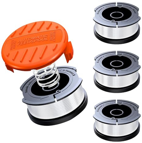 JASFLY 4 Stück Rasentrimmer Spulen Fadenspulen für Black & Decker Trimmer Spulen Fadenspule Kompatibel mit Black Decker Rasentrimmer (4 Ersatzfadenspule +1 Spulenabdeckung+1 Feder)