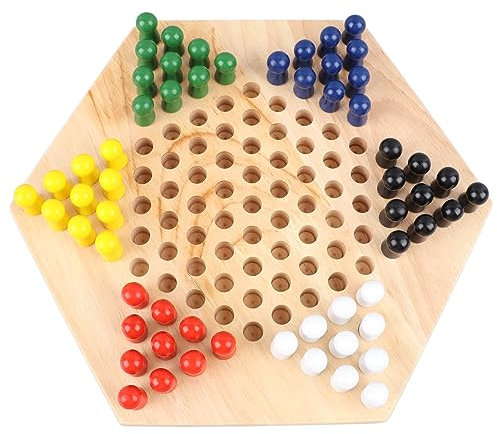 NOENNULL Jeu de Dames Chinoises avec Planche en Bois et Piquets Traditionnels, Jeu pour Adultes et Enfants à partir de 6 ans