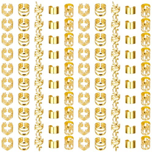Molain 100 Stück Dreadlocks Schmuck, Haar-Dreadlock Zubehör Verstellbare haarringe für Zöpfe, Gold-Haarschmuck für Zöpfe, haarschmuck pirat, hair accessories women, haarschmuck damen, haarperlen(Gold)