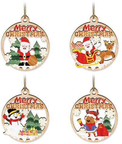 Merry Christmas Holzschild, Holzschilder Weihnachtsmann, Weihnachtsschild, Elch Weihnachtsschild, Weihnachtsanhänger, 4X Tag Weihnachtsschmuck, Holzschilder für