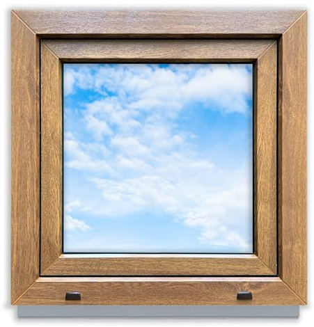 LORAC | Kunststofffenster Goldene Eiche - weiß 600x600mm, 60x60cm, kippbar, Standard-Fenster mit 2-fach Verglasung, energiesparend, Kellerfenster mit CE-Zertifikat, ideal für Wohnräume und Keller