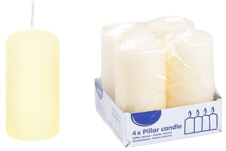 DeinPack Stumpenkerzen champagner - 4 Stück | Ø 4 x 8 cm | Brenndauer: ca. 10 Stunden | Hochwertige Stumpenkerze | ideal für Gastronomie, Hotels, Kirchen- Hochzeiten & Feierlichkeiten