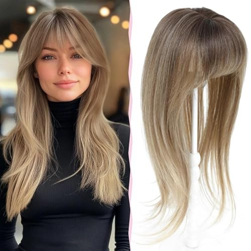 Nexyshe Hair Topper 18 Inch Hair Toppers for Thinning hair Straight Hairpieces with Bangs Fakehair for Ladies with 4''X5'' Base Size