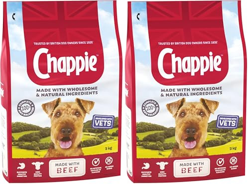 Chappie - Dry Dog Food for Adult Dogs - with Beef and Wholegrain Cereal - 3 kg (Pack of 2)
