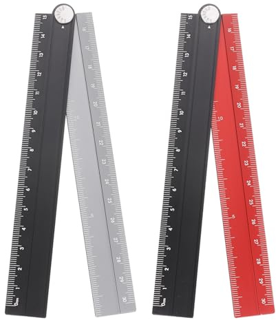 sourcing map 2pcs Folding Straight Ruler 30cm Metric Aluminum Alloy Protractor Foldable Angle Ruler Geometric Measuring Tool with Angle Line for Architects Artist Office, Black Red/Black Silver