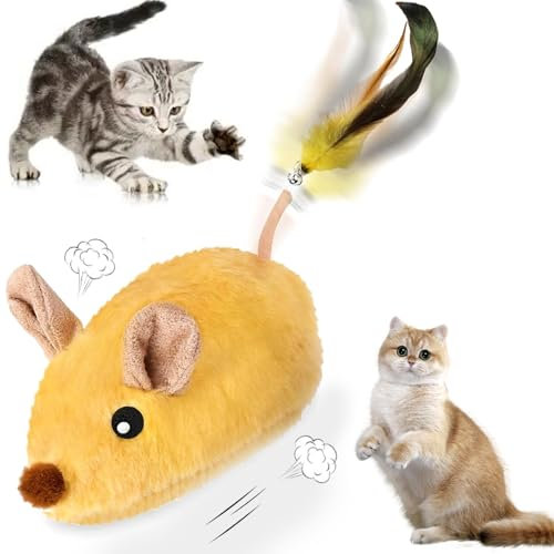 STFYUG Magic Maus Katze, Katzenspielzeug Mäuse mit Federschwanz, Spielmäuse für Katzen,Spielzeugmäuse, Interaktives Katzenspielzeug Maus für Katzenauslauf und Gegen Langeweile