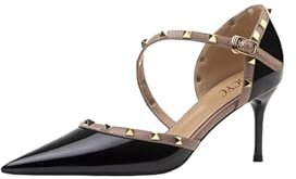 RBCYC Damen Pumps mit Nieten Knöchelriemen Sandalen Slip On D’Orsay Geschlossene Spitze Zehe Schuhe Stiletto Pfennigabsätze Hochzeiten Konzerte