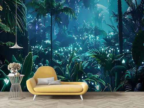 dyausi Papier Peint Forêt Tropicale, Papier Peint Panoramique Jungle Forêt Autocollant, Grand Poster Mural Décoration pour Salon, Chambre, 390x260cm - B120