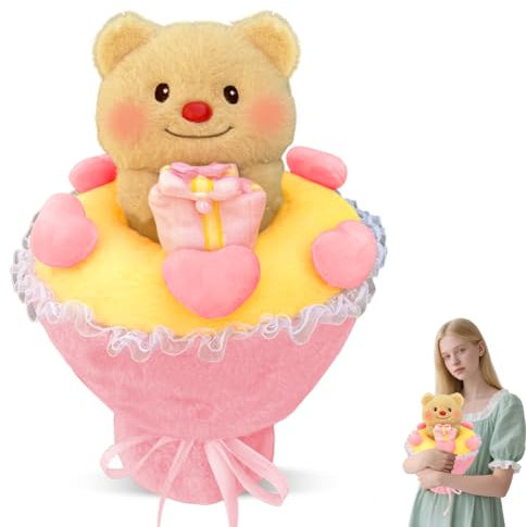 Butter Teddybär Blumenstrauß mit Ring Box, 40cm Kuschelbär mit Blumenstrauß, Plüsch-Bär, Kuscheltier Spielzeug Dekozimmer Kissen, Schmusetier Geschenke Für Mama, Kinder, Liebhaber, Valentinstag