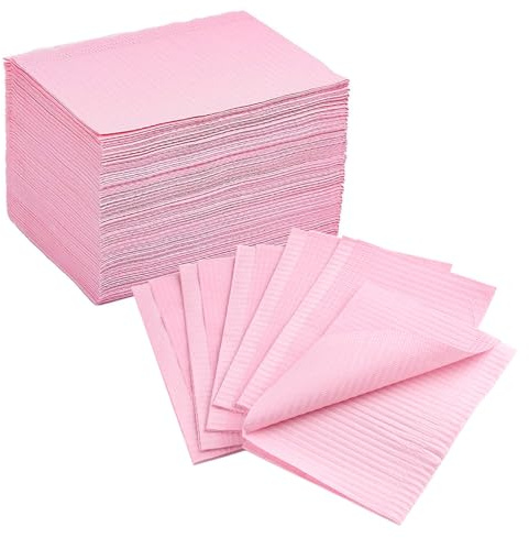 SUTOKAKA 50Pcs Pink Disposable Table Mats for Nail Art 3 Ply Foldable Waterproof Dental Bibs Tattoo Sheets Nail Practice Table Cover for Medical Supplies Manicure Salon Pads