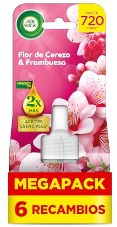 Air Wick Eléctrico - Recambios de ambientador, esencia para casa con aroma a Flor de Cerezo & Frambuesa pack de 6 unidades