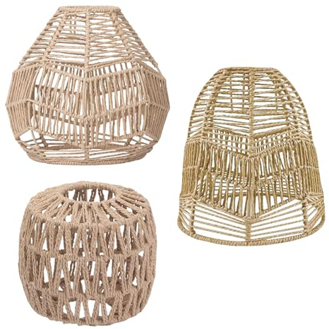 Rattan Lampenschirm Hängend, Geflochtene Lampenschirm für Tischlampe Stehlampe Hängelampe, Geflochtener Rattan-Hängeleuchten-schirm für Hotel Restaurant Wohnzimmer (1, A+B+C)