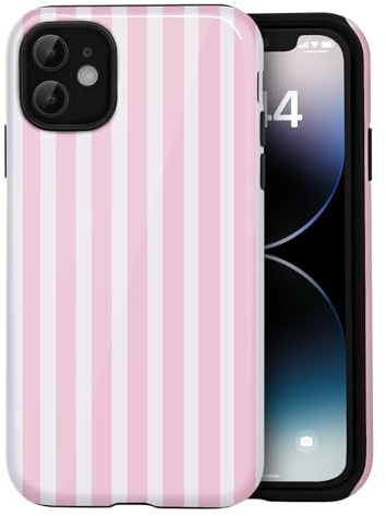Amzfield Hülle für iPhone 12/12 Pro, Niedliches, Gestreiftes Muster, Rosa | Handyhülle Schutzhülle Gestreiftes Muster für Frauen Mädchen, Stoßfest Kameraschutz Doppelschichtigem Hybrid-Schutz Niedlich